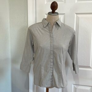 Vintage 90s Liz Claiborne button up 3/4 sleeve cotton stretch shirt gray women 6
